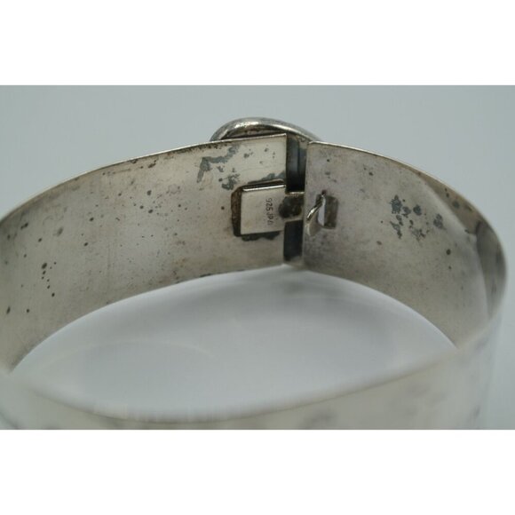 Sterling Silver Hinged Cuff Bracelet Oval White Stone 925 JPA 20 Grams Vtg - Picture 9 of 11